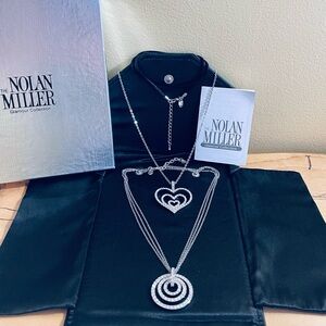 Nolan Miller Necklaces Pendants Pave Crystal Rhinestones Glamour Silver Tone